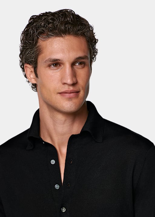 Black Long Sleeve Polo