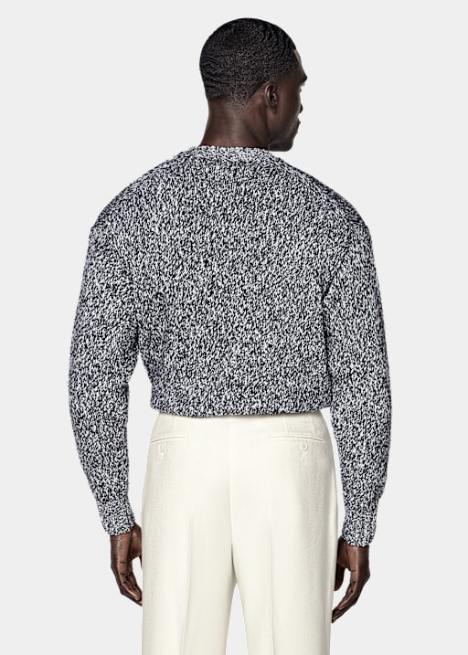 Jersey mouliné negro y blanco de cuello redondo