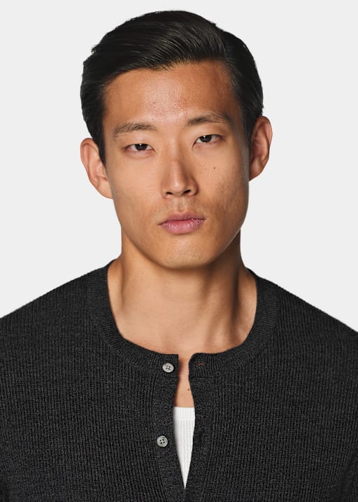 Dark Grey Ribbed Cardigan