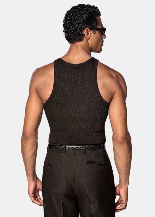 Mid Brown Ribbed Tank Top