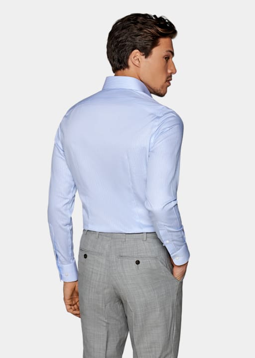 中蓝色条纹斜纹衬衫 - 特别修身款