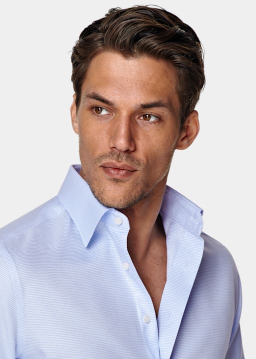Chemise coupe ajustée en twill bleu clair pied-de-poule