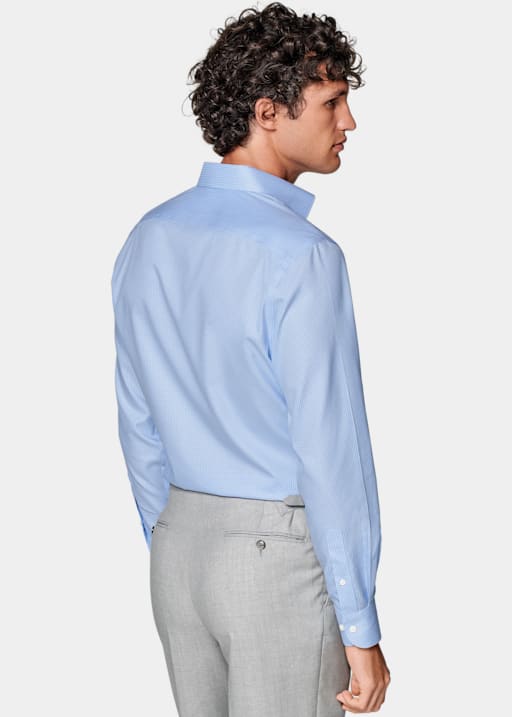 浅蓝色格纹斜纹特别修身剪裁衬衫