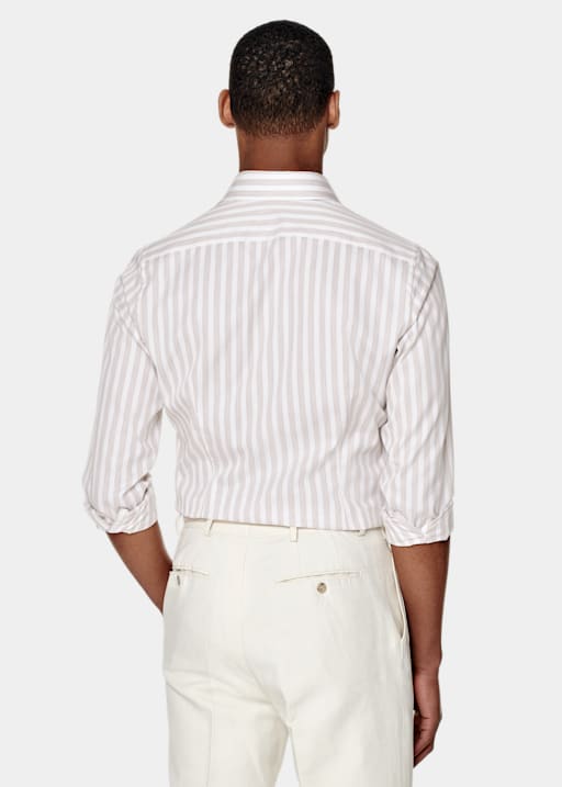 Light Brown Striped Poplin Extra Slim Fit Shirt