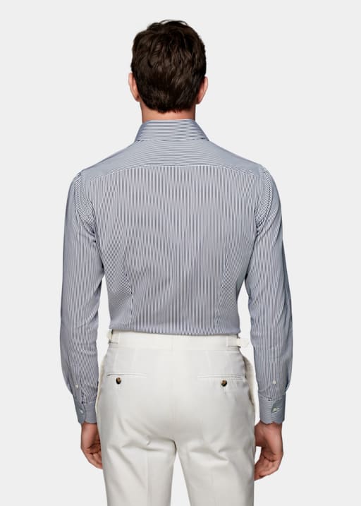 Navy Striped Satin Extra Slim Fit Shirt