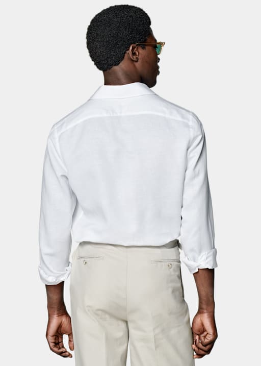 White Camp Collar Slim Fit Shirt