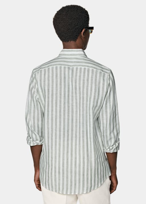Green Striped Slim Fit Shirt
