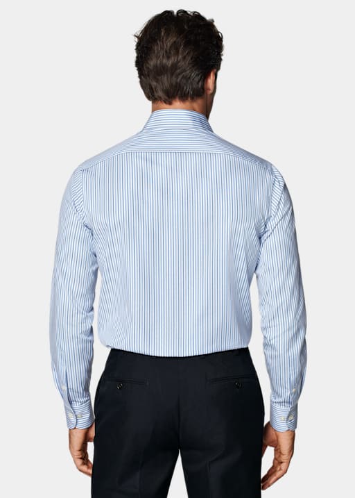 Light Blue Striped Poplin Slim Fit Shirt