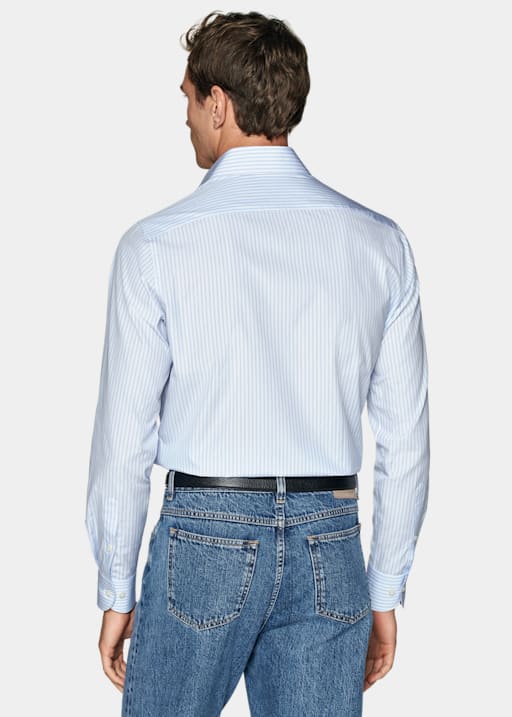 Light Blue Striped Poplin Extra Slim Fit Shirt