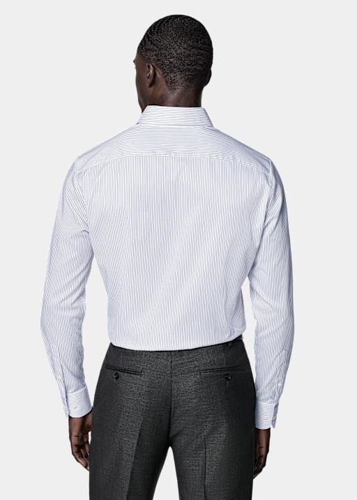 Camisa de sarga azul marino a rayas corte Tailored