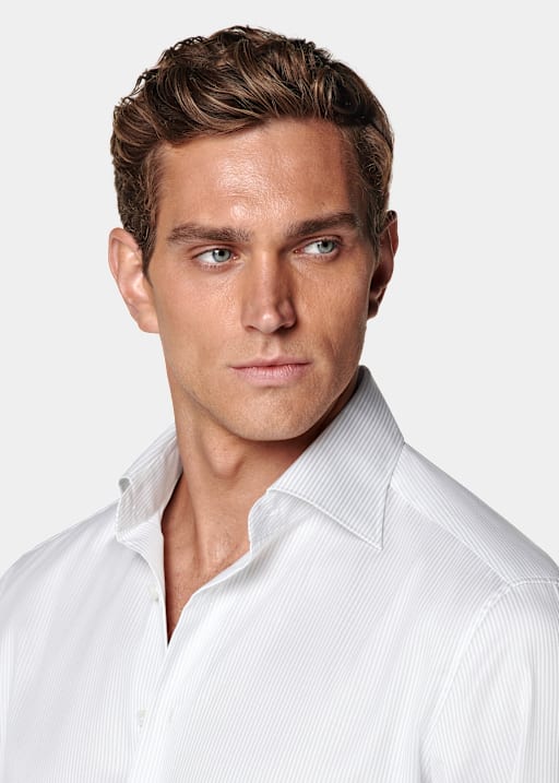Grey Striped Twill Tailored Fit Shirt