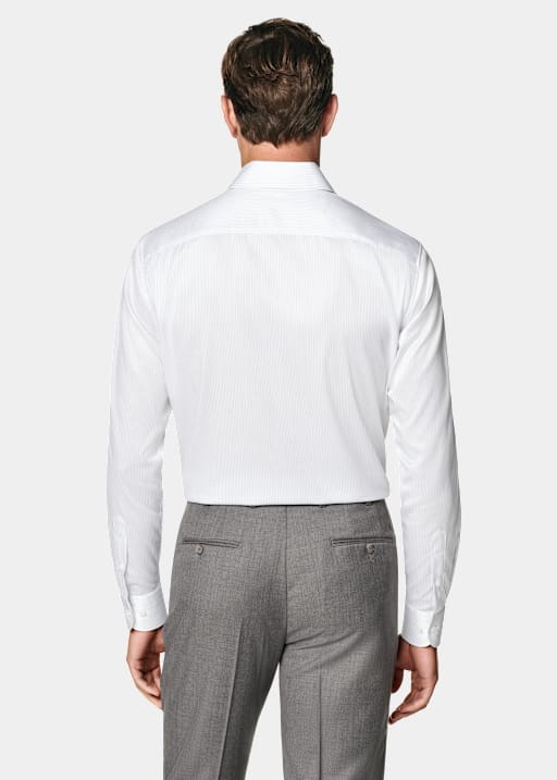 Grey Striped Twill Tailored Fit Shirt