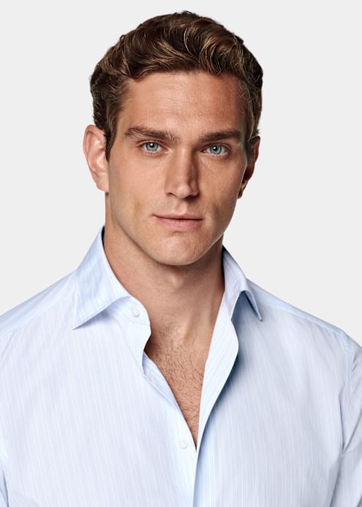 Light Blue Striped Tailored Fit Shirt