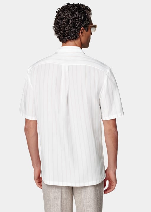 White Striped Tailored Fit Short Sleeve Shirt