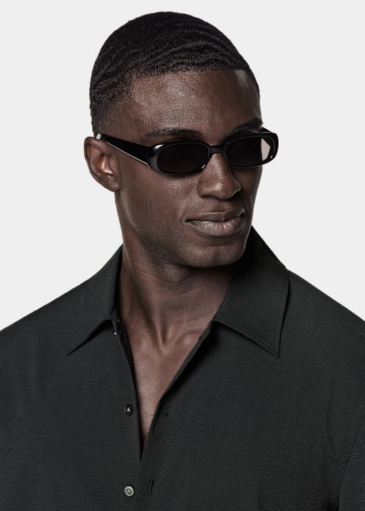 Black Cotton Short Sleeve Shirt