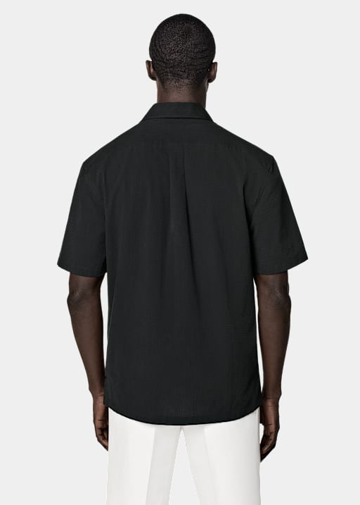 Black Cotton Short Sleeve Shirt