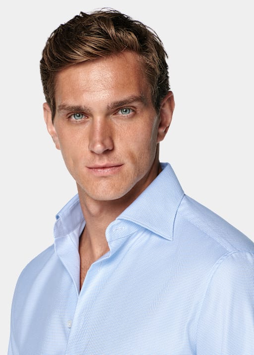 Light Blue Houndstooth Tailored Fit Shirt