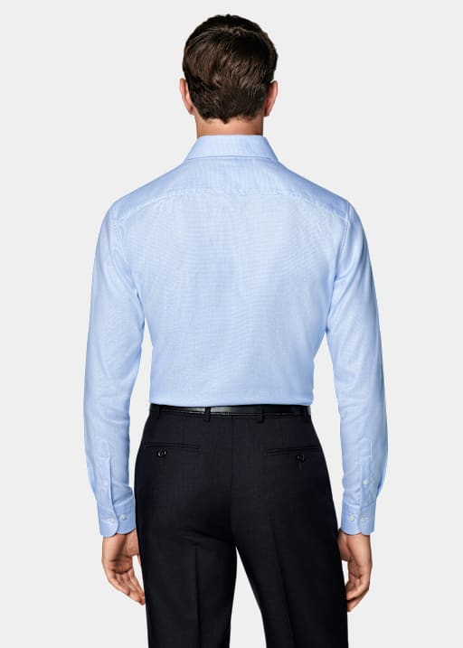 Light Blue Houndstooth Tailored Fit Shirt
