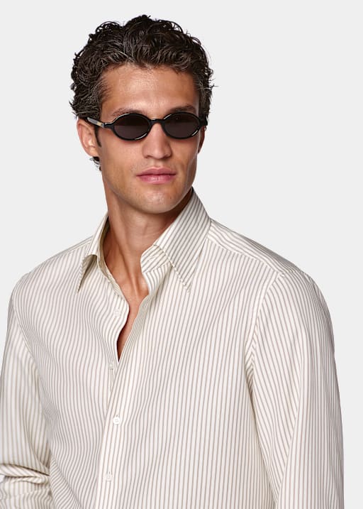 Light Brown Striped Lyocell Shirt
