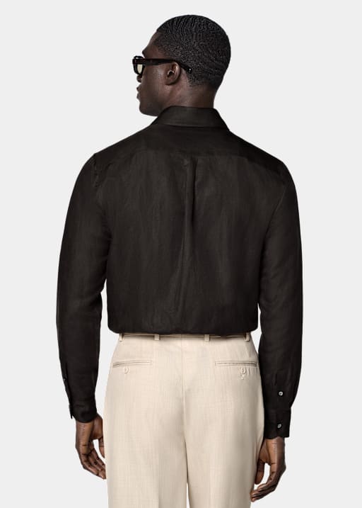 Donkerbruine Linnen Zijde Overshirt