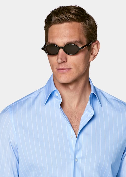 Light Blue Striped Classic Collar Shirt