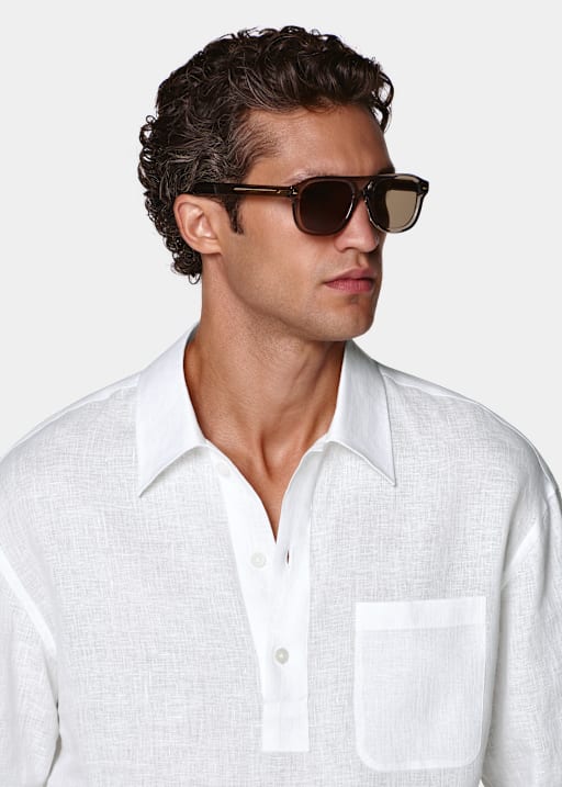 White Linen Popover Shirt