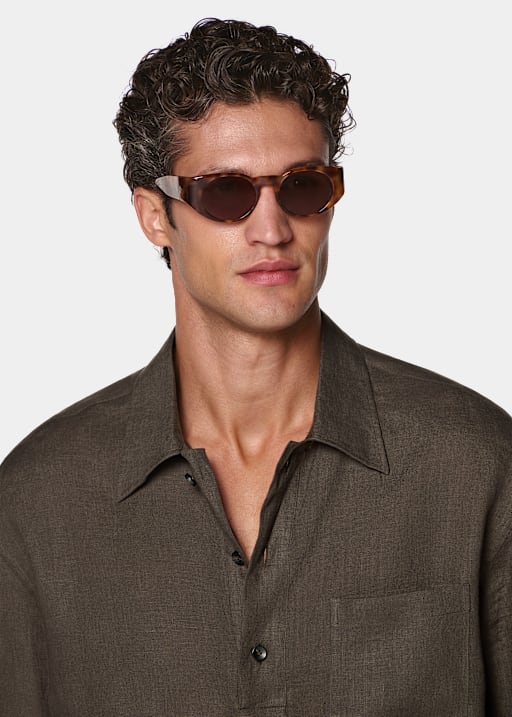 Dark Brown Linen Popover Shirt