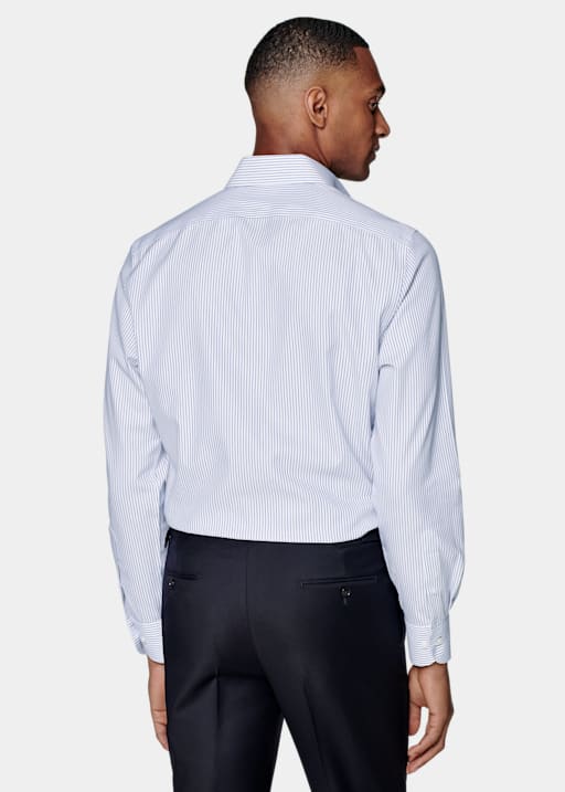 Navy Striped Royal Oxford Slim Fit Shirt