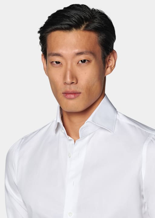 白色斜纹特别修身剪裁衬衫
