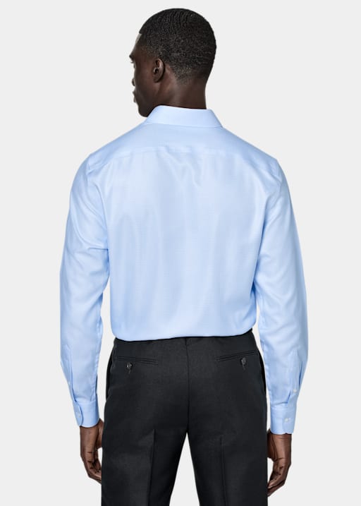 Light Blue Checked Twill Slim Fit Shirt