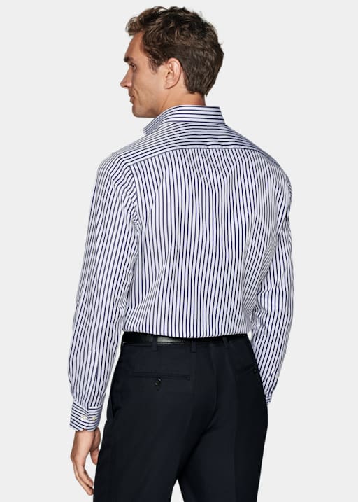Navy Striped Twill Slim Fit Shirt
