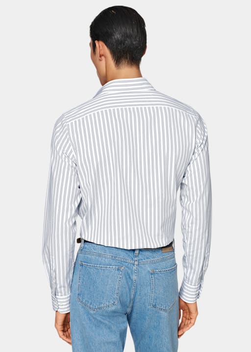 Navy Striped Slim Fit Shirt