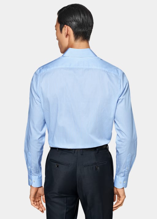 Mid Blue Striped Poplin Extra Slim Fit Shirt