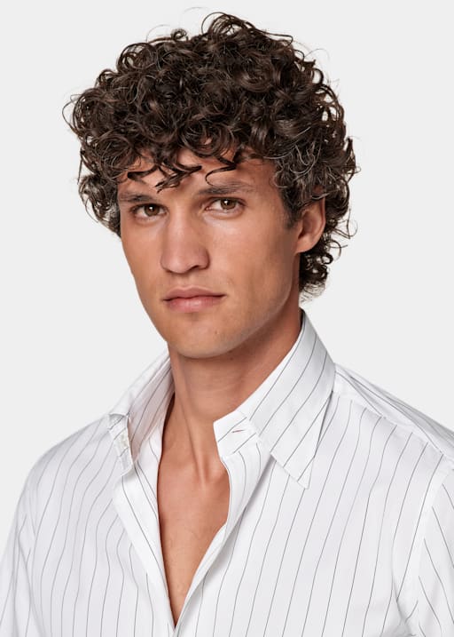 White Striped Poplin Slim Fit Shirt