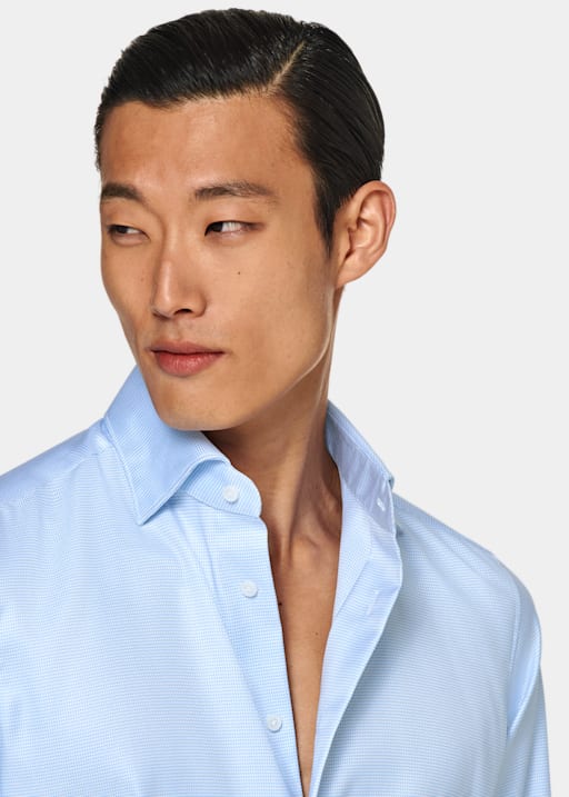 Chemise coupe ajustée en twill bleu clair pied-de-poule