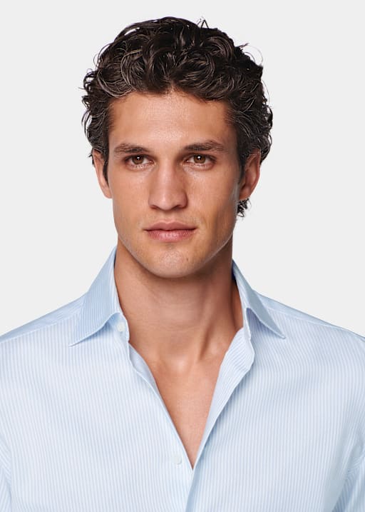 Light Blue Striped Widespread Collar Shirt