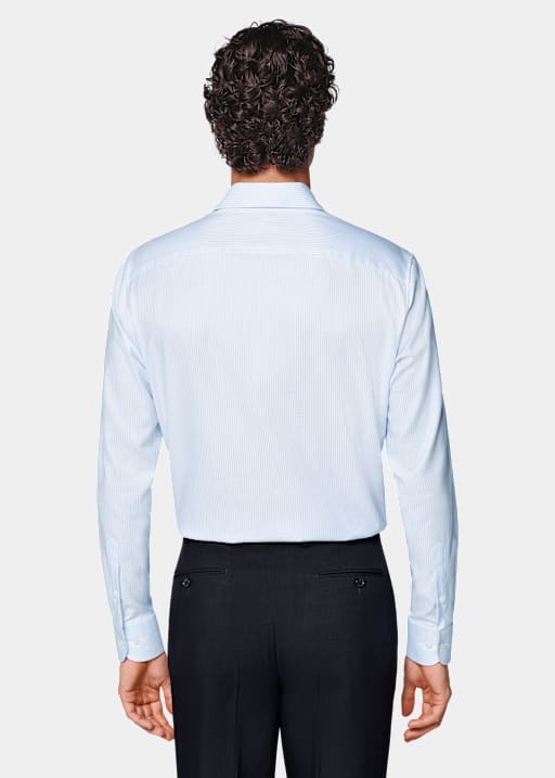 Light Blue Striped Widespread Collar Shirt