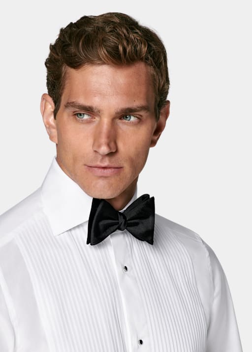 White Plisse Tailored Fit Tuxedo Shirt