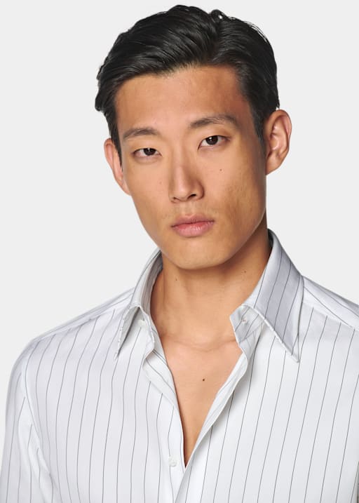 White Striped Point Collar Shirt