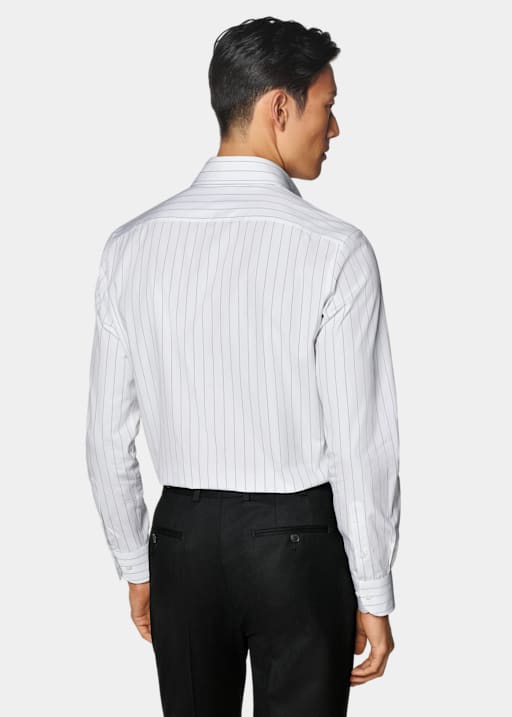 White Striped Point Collar Shirt
