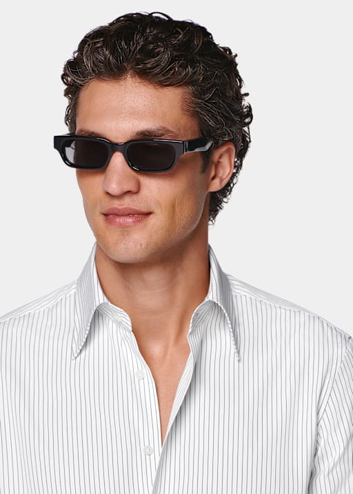 White Striped Point Collar Shirt