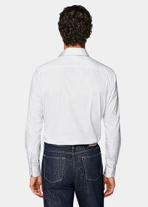 White Striped Point Collar Shirt