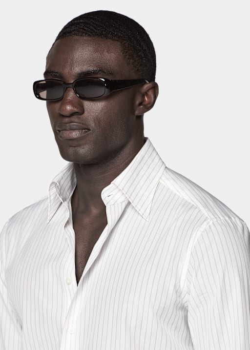 Sand Striped Point Collar Shirt