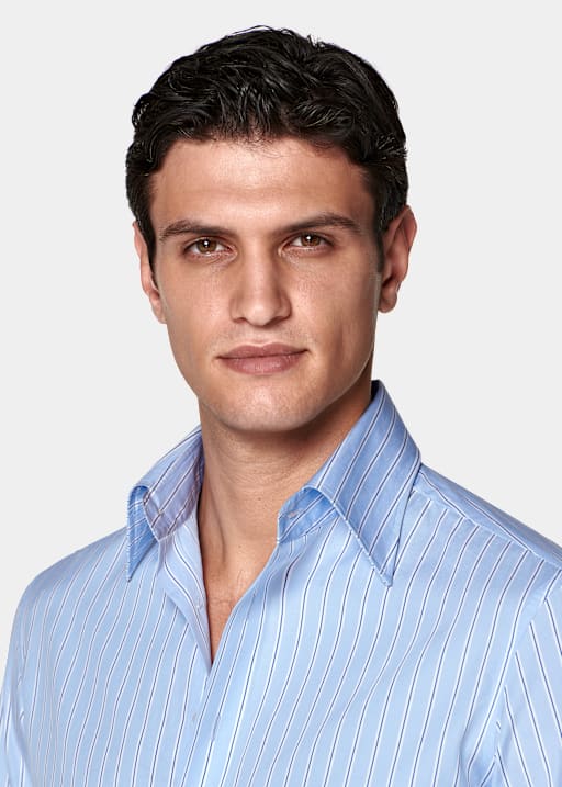 Blue Striped Point Collar Shirt