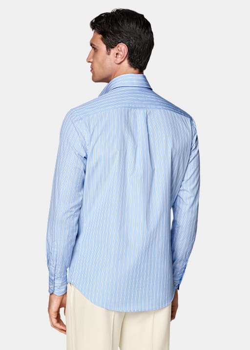 Blue Striped Point Collar Shirt