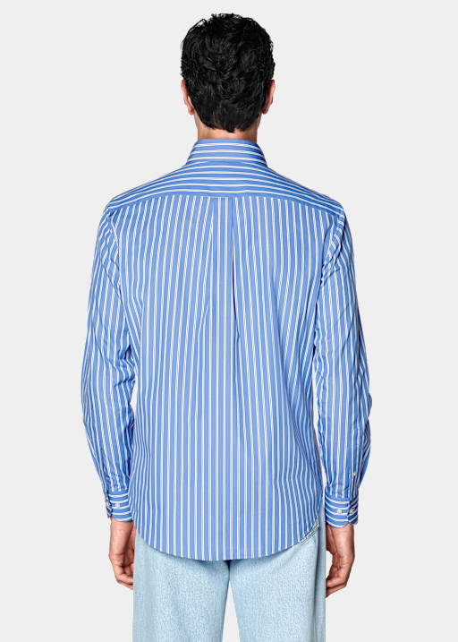 Blue Striped Point Collar Shirt