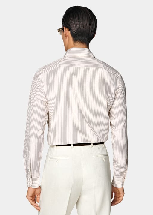 Chemise en lyocell ray&eacute;e brun clair