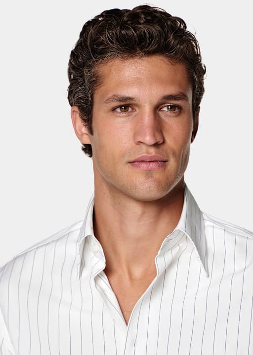 White Striped Point Collar Shirt