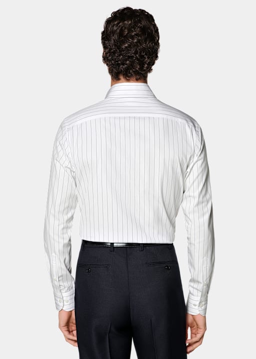 White Striped Point Collar Shirt