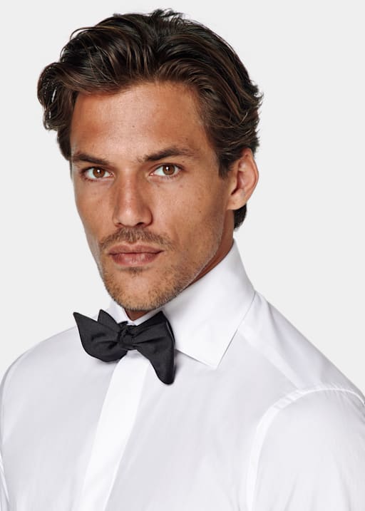 White Twill Slim Fit Tuxedo Shirt